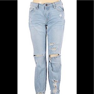 Cello Light Wash Fray Hem Skinny Jeans